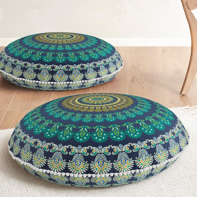 Codi Meditation Floor Pillow Set of 2, Round Large Pillows Seating for Adults, Bohemian Mandala Circle Cushions for Outdoor Fireplace Yoga Living Room, 32 Inch, Memory Foam Added, Green - Image 1