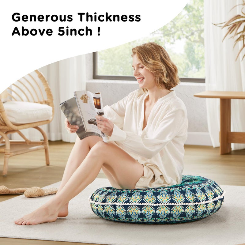 Codi Meditation Floor Pillow Set of 2, Round Large Pillows Seating for Adults, Bohemian Mandala Circle Cushions for Outdoor Fireplace Yoga Living Room, 32 Inch, Memory Foam Added, Green - Image 5