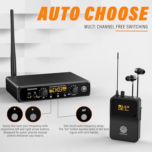 DIGIMORE UHF in-Ear Monitor Receiver with Earphones | Stereo Output | 328ft Range | Connect up-to 99 Body Packs with Only D-800 Pro (D-800 Pro Bodypack) - Image 4