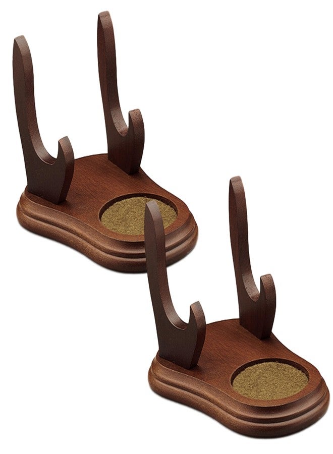 بانبيري ديزاينز حامل عرض فناجين الشاي والصحون من بانبيري ديزاينز - طقم من حاملين خشبيين لأطقم فناجين الشاي والصحون القابلة للجمع - لون جوزي لعرض فنجان/صحن واحد - Image 1