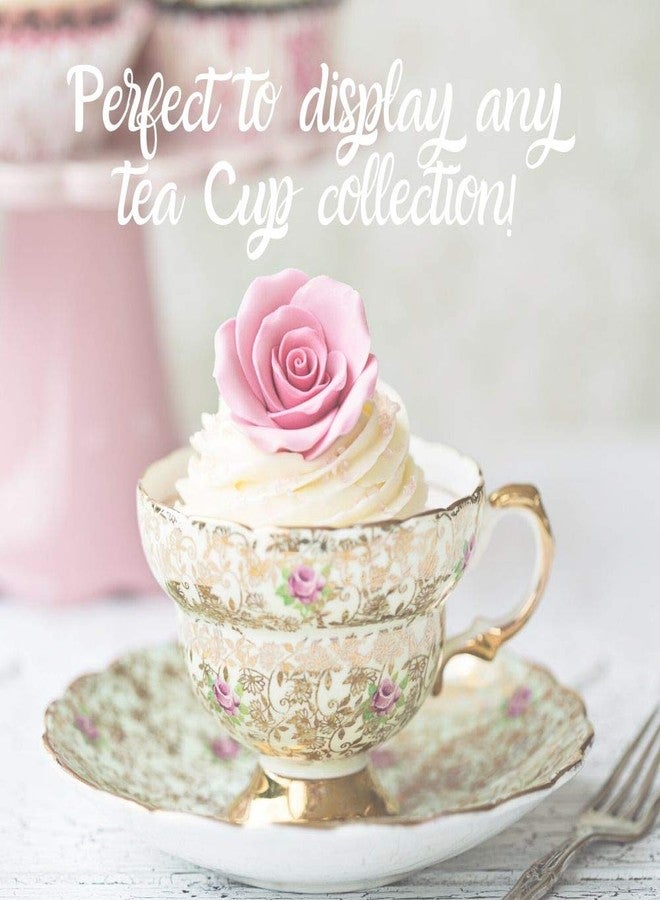 بانبيري ديزاينز حامل عرض فناجين الشاي والصحون من بانبيري ديزاينز - طقم من حاملين خشبيين لأطقم فناجين الشاي والصحون القابلة للجمع - لون جوزي لعرض فنجان/صحن واحد - Image 2