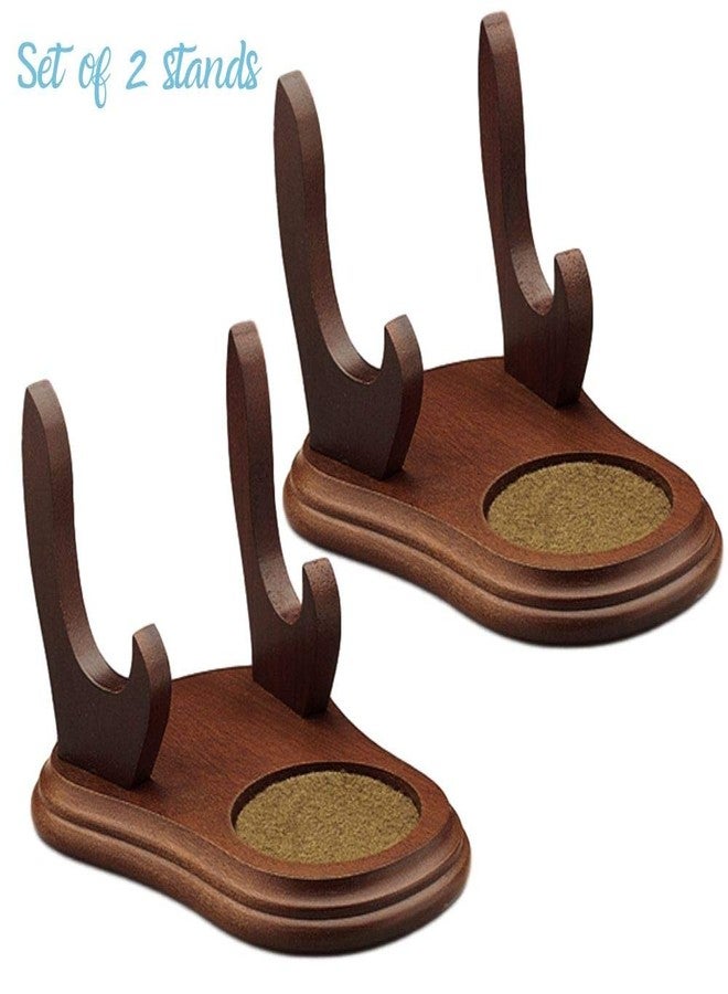 بانبيري ديزاينز حامل عرض فناجين الشاي والصحون من بانبيري ديزاينز - طقم من حاملين خشبيين لأطقم فناجين الشاي والصحون القابلة للجمع - لون جوزي لعرض فنجان/صحن واحد - Image 4