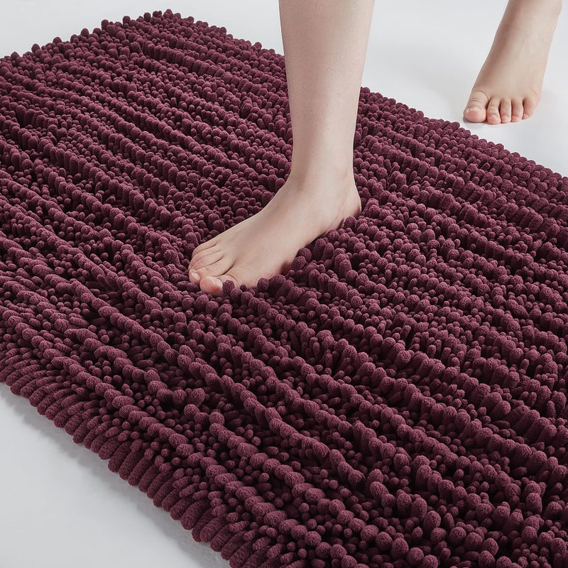 FLOLEOPA Soft Plush Microfiber Bathroom Rugs Absorbent Bath Rugs Non Skid Machine Wash Dry Bath Mats for TubShower and Bath Room Floor Mats 17x24inches Burgundy