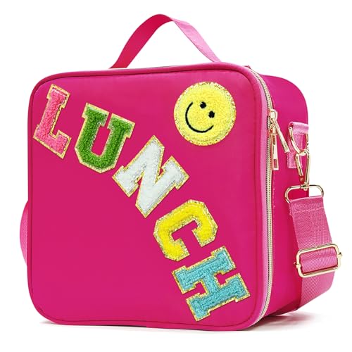 LOKFAR Insulated Lunch Bag Women Lunch Box Kids for Teen Girls Boys Cute Preppy Lunch Boxes With Adjustable Shoulder Strap Waterproof Nylon Lunchbox Lunch Bags for School Work Picnic Wine