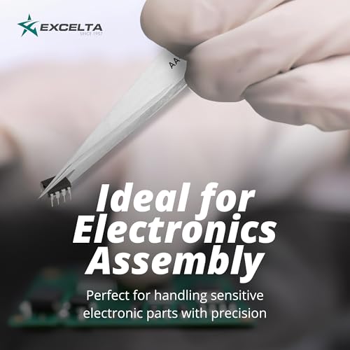 Excelta AA-SA-SE Straight Medium Pointed Tweezers, Anti-Magnetic Stainless Steel, ESD-Safe, Conductive, Precision Tweezers for Electronics, Jewelry, Watchmaking, Medical, and Laboratory Use, 5” OAL - Image 5