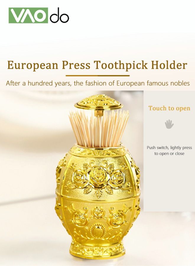 VAOdo Press Type Toothpick Box European Style Creative Rebound Design Aluminum Alloy Toothpick Dispenser - Image 2