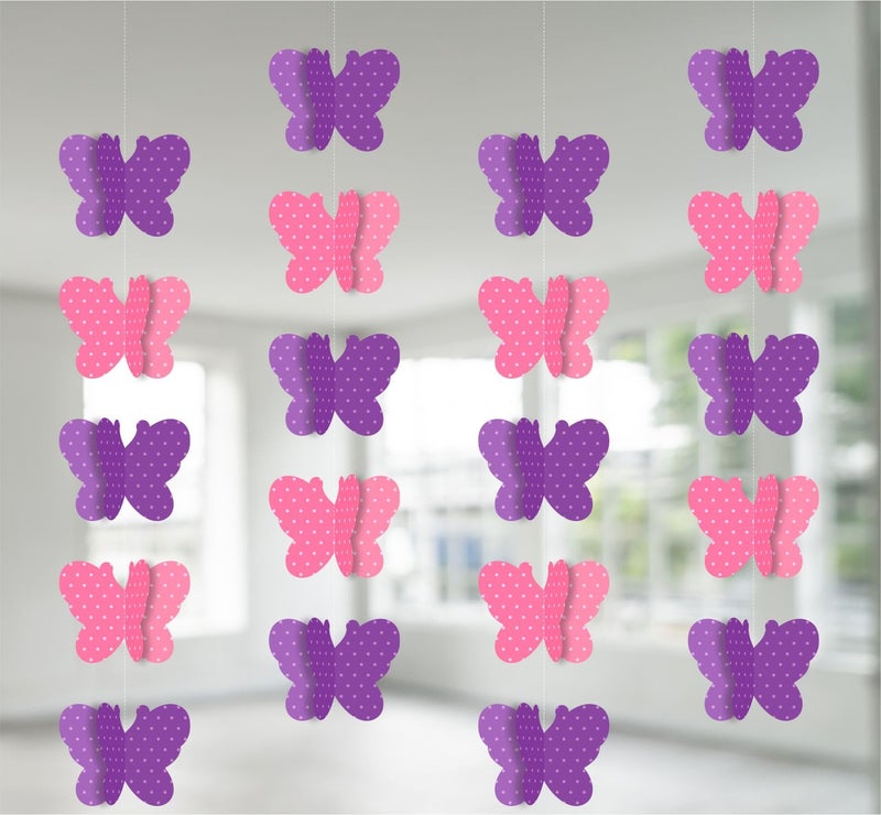 TOYXE Butterfly Frills Garland for Parties & Events Decoration Pink Purple | Multicolor Hanging Paper Garland for Birthday, Baby Shower, Wall Decor – Pack of 4 | Butterfly Theme Party Decor - Image 5