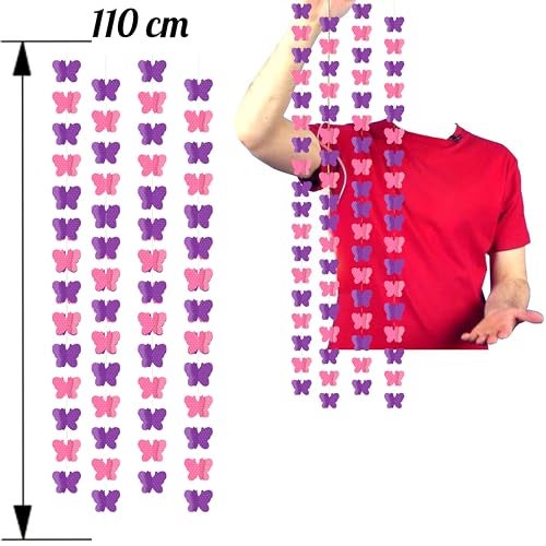 TOYXE Butterfly Frills Garland for Parties & Events Decoration Pink Purple | Multicolor Hanging Paper Garland for Birthday, Baby Shower, Wall Decor – Pack of 4 | Butterfly Theme Party Decor - Image 2