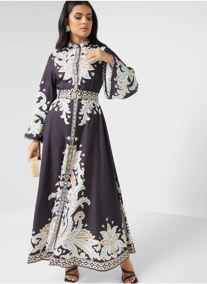 Khizana Bell Sleeve Printed Belted Dress