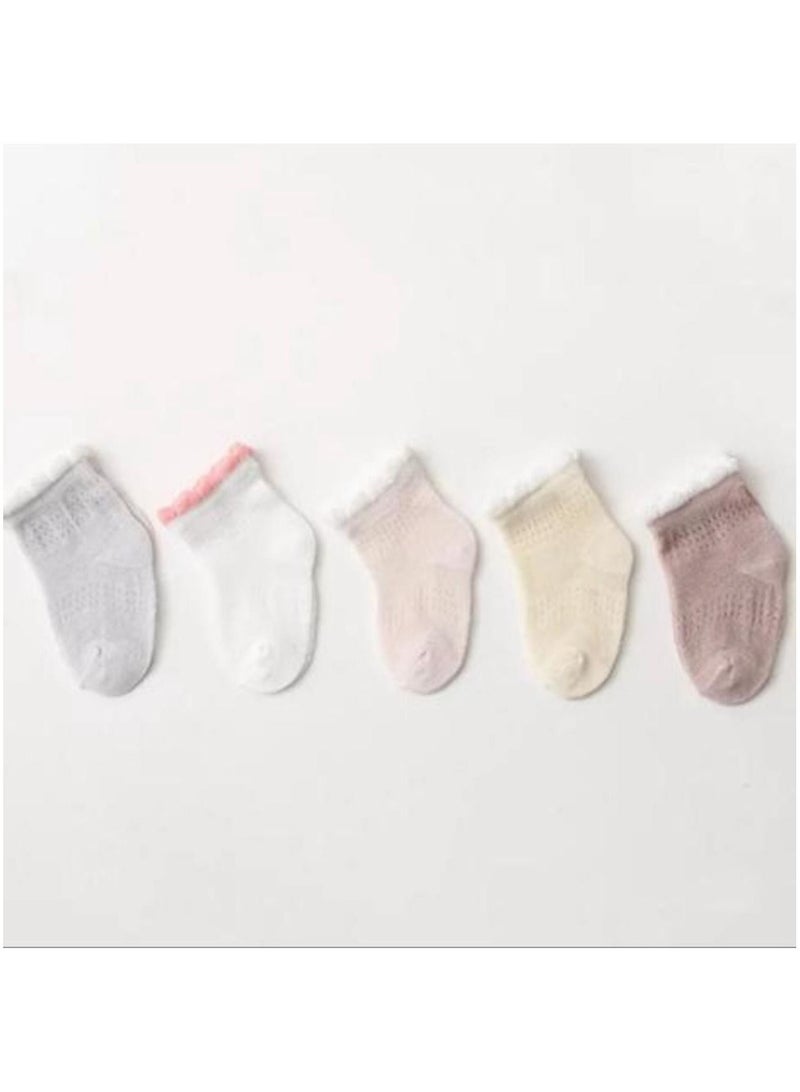 Five Pairs of Girls Casual Socks Set, Multicolored - Image 1