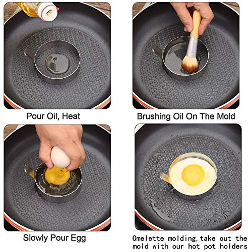 Dynore Dynore Stainless Steel 4 Round Egg/Pancake Ring with Handle - Image 2