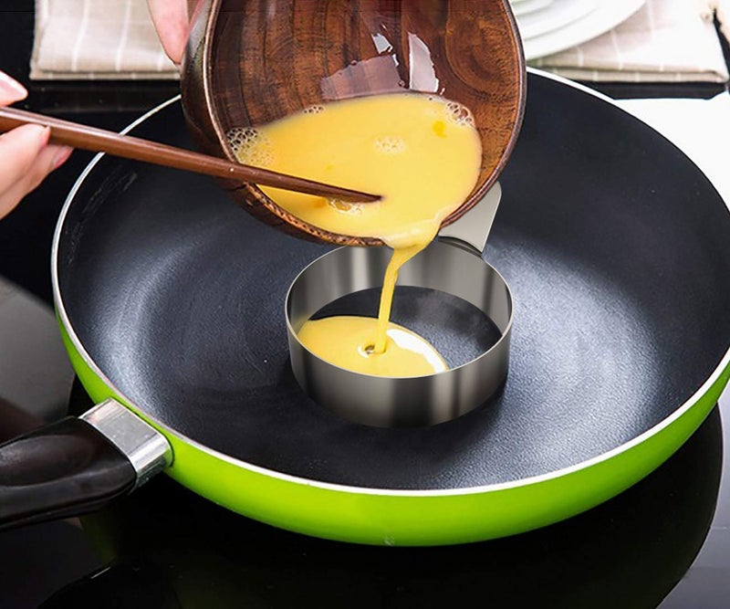 Dynore Dynore Stainless Steel 4 Round Egg/Pancake Ring with Handle - Image 4