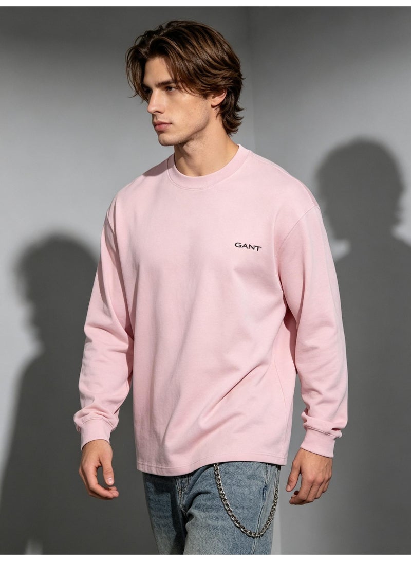 GANT Men Casual Crew Neck Long Sleeve Street Style Sweatshirt Pastel Pink - Image 4