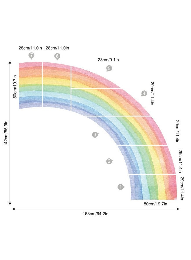Supzone 56"x64" Extra Large Rainbow Wall Stickers - Precut Vibrant Half Watercolor Decals, Eco-Friendly Water-Activated Gummed Art for Girls Nursery, Kids Bedroom, Living Room Decor - Image 5