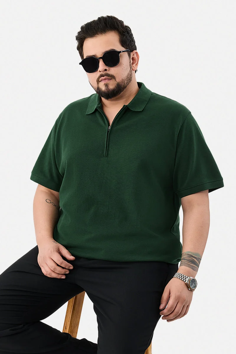 سنيتش 100% Cotton Plus Size Zipper Polo T-Shirt