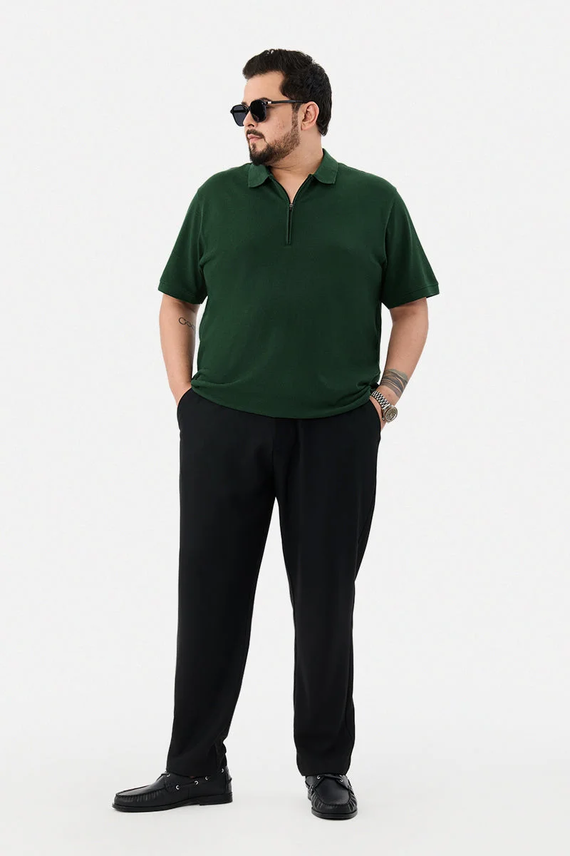 سنيتش 100% Cotton Plus Size Zipper Polo T-Shirt