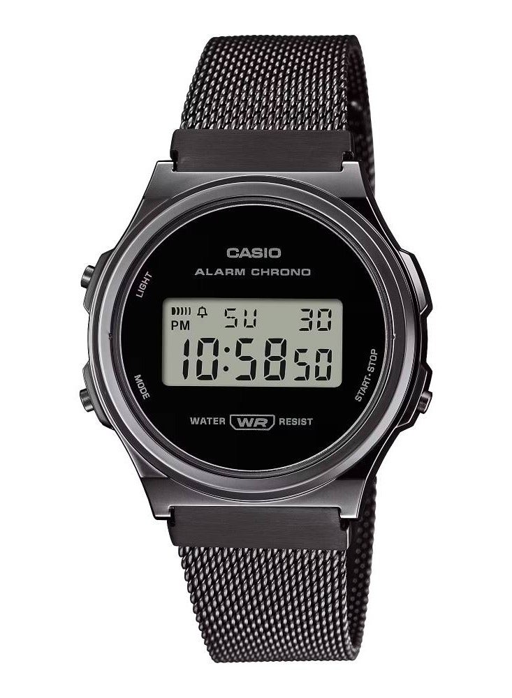 CASIO ساعة رقمية عتيقة من الفولاذ المقاوم للصدأ بشبكة A171WEMB-1BDF - Image 1