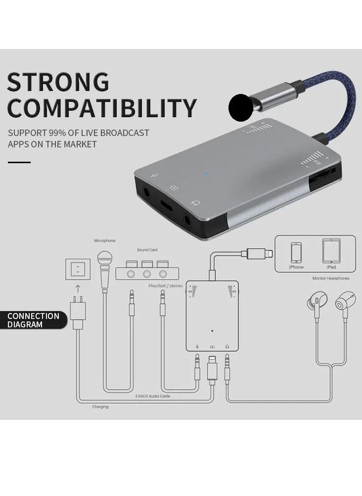 Generic - Lightning Live Stream Adapter for iPhone and iPad with Speaker Pin Supports 99% of live streaming apps available in the market Can charge the phone while in use Supports PK during live streaming Suitable for live streaming, recording and singing - Image 1