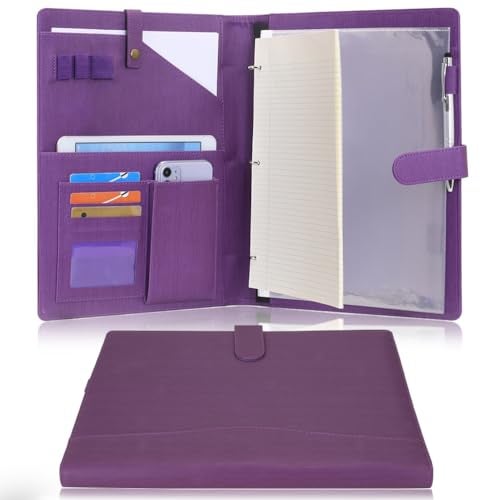 Wonderpool A4 PU Leather Portfolio Holder Ring File Document Case with Removable Binder Clipboard, Multi Pocket and Legal Pad for Business Organizer Interview and Meeting (Purple) - Image 1