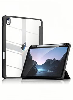 HEROCKX Case for iPad 10th Generation 10.9 inch -[Built-in Pencil Holder] Clear Transparent Back Shell with Trifold Stand Shockproof Cover, Auto Sleep/Wake, Black  - Image 1