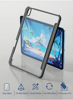 HEROCKX Case for iPad 10th Generation 10.9 inch -[Built-in Pencil Holder] Clear Transparent Back Shell with Trifold Stand Shockproof Cover, Auto Sleep/Wake, Black  - Image 2