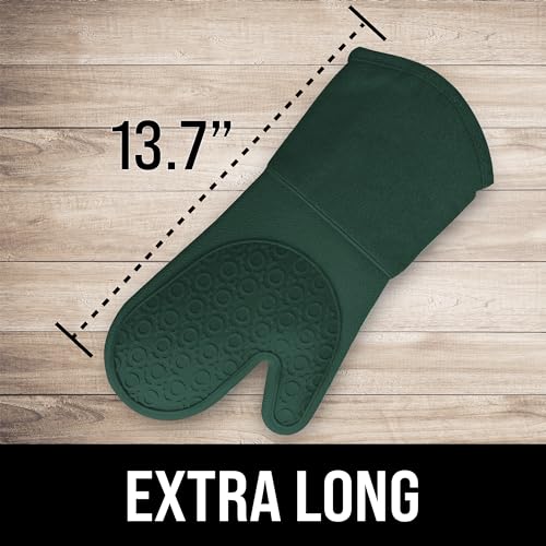 HOMWE BPA-Free Silicone Oven Mitts Ultra Heat Resistant up to 500°F - Oven Mitts with Thick Cotton Liner - Long Slip Resistant Pot Holders, Flexible Oven Gloves - Green 13.7 - Image 2
