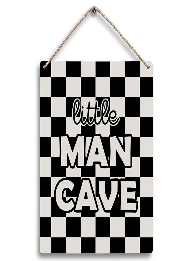 FUGWN Black and White Checkered Little Boy Room Hanging Wooden Signs 8x10, Black Little Man Cave Checkerboard Decor for Little Toddler Boy Nursery, Preppy Checkered Home Decor Gifts for Boys Kids - Image 1