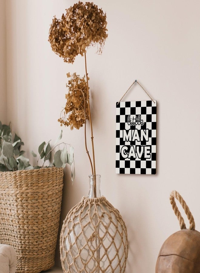 FUGWN Black and White Checkered Little Boy Room Hanging Wooden Signs 8x10, Black Little Man Cave Checkerboard Decor for Little Toddler Boy Nursery, Preppy Checkered Home Decor Gifts for Boys Kids - Image 4