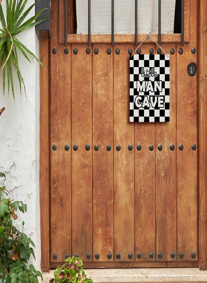 FUGWN Black and White Checkered Little Boy Room Hanging Wooden Signs 8x10, Black Little Man Cave Checkerboard Decor for Little Toddler Boy Nursery, Preppy Checkered Home Decor Gifts for Boys Kids - Image 3