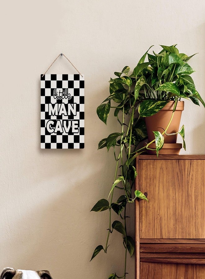 FUGWN Black and White Checkered Little Boy Room Hanging Wooden Signs 8x10, Black Little Man Cave Checkerboard Decor for Little Toddler Boy Nursery, Preppy Checkered Home Decor Gifts for Boys Kids - Image 2
