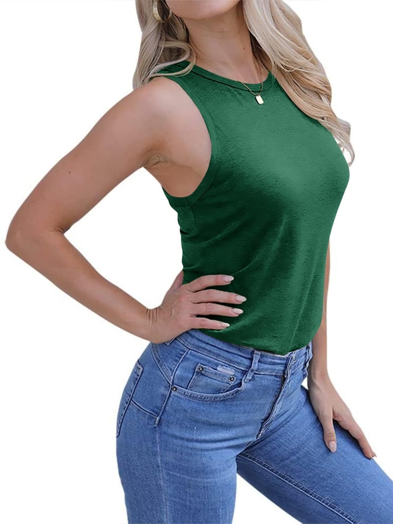 Langwyqu Women's Tank Tops Summer Basic Crewneck Sleeveless Casual Loose Fit Shirts Tees Green - Image 2