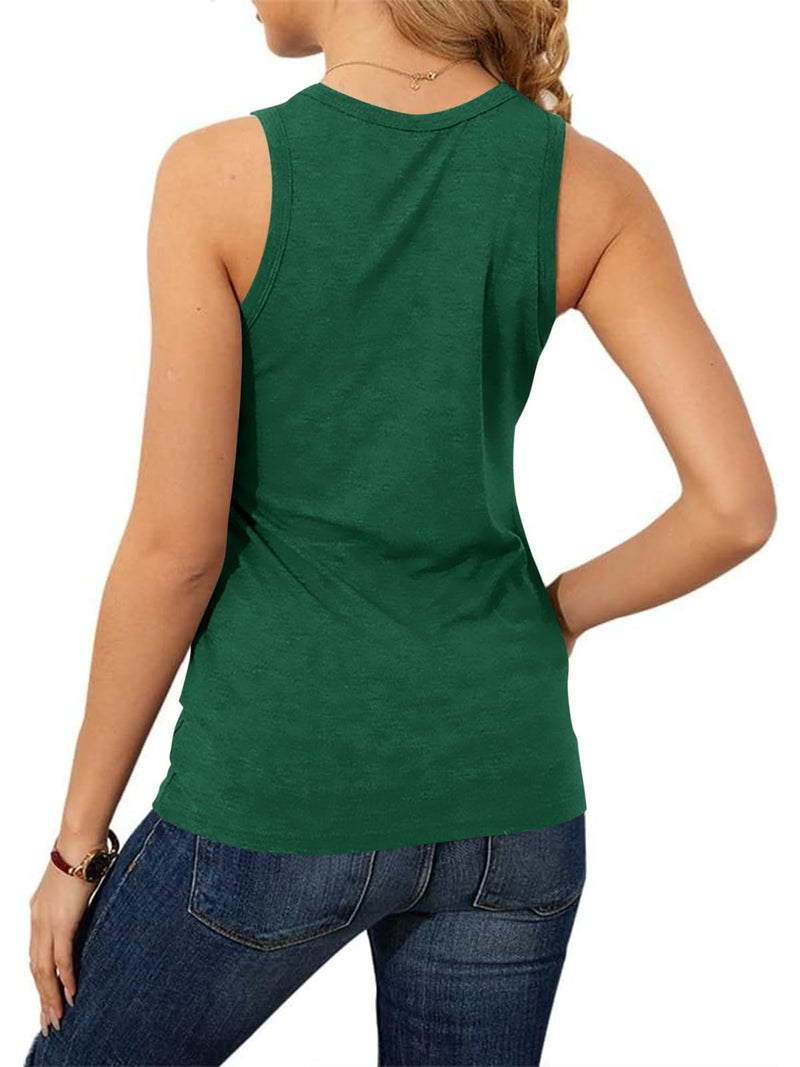 Langwyqu Women's Tank Tops Summer Basic Crewneck Sleeveless Casual Loose Fit Shirts Tees Green - Image 4