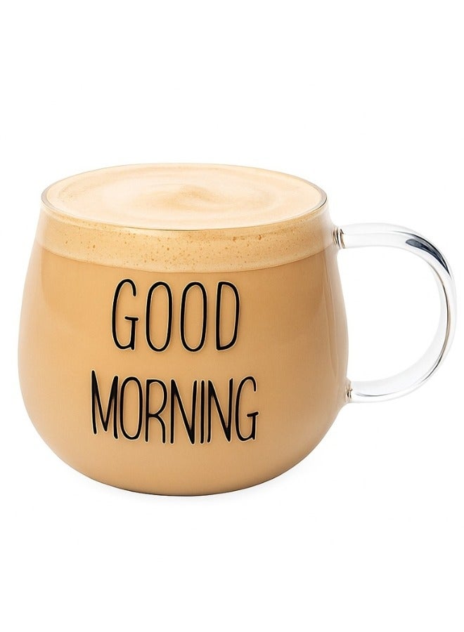 جود مورننغ كوب إفطار زجاجي مصنوع من زجاج البورسليكات عالي الجودة بمقبض مقاوم للحرارة سعة 300 مل -شفاف - Image 1