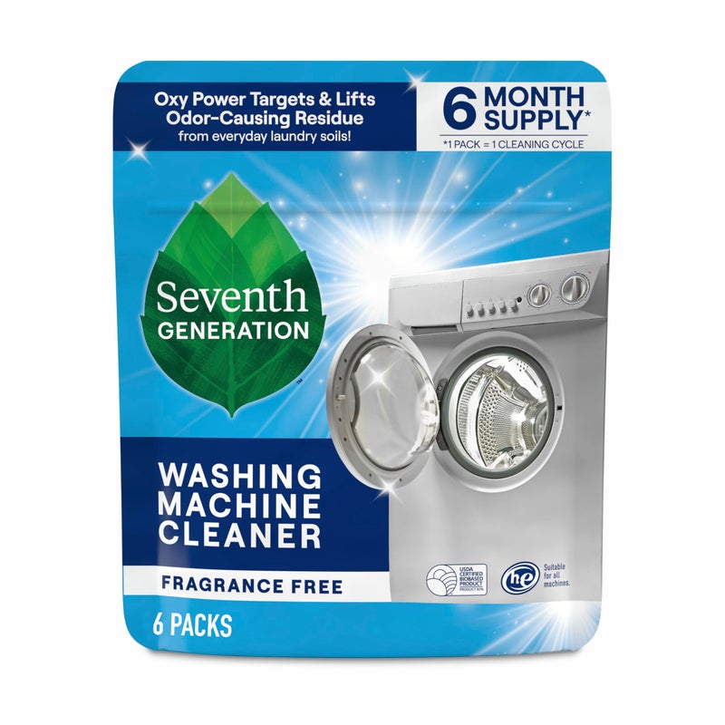 Seventh Generation Washing Machine Cleaner 6 Count Free & Clear Targets Odor-Causing Residue Powered by Oxy Power 4.2 oz - Image 1