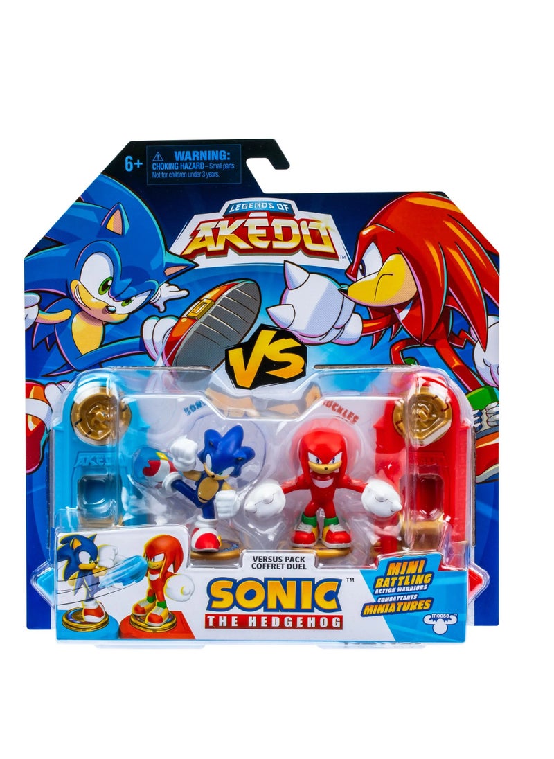 اكيدو - مجموعة Sonic The Hedgehog Versus Pack مع Sonic and Knuckles، محاربون صغيرون قابلون للتجميع، 2.25 بوصة تحتوي على وحدتي تحكم في المعركة - 6 - 15 عامًا - Image 1