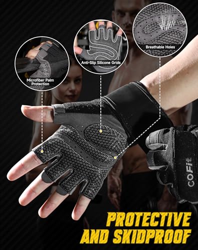 COFIT Breathable Workout Gloves, Antislip Weight Lifting Gym Gloves for Men Women with Wrist Wrap Support, Superior Grip & Palm Protection for Weightlifting, Fitness, Exercise, Training - Black XL - Image 3
