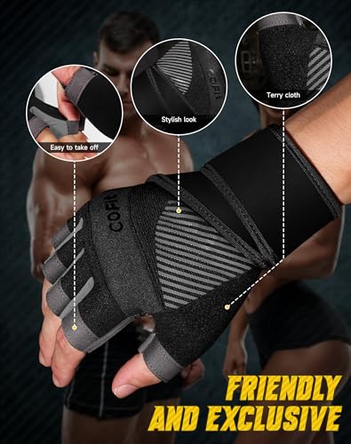 COFIT Breathable Workout Gloves, Antislip Weight Lifting Gym Gloves for Men Women with Wrist Wrap Support, Superior Grip & Palm Protection for Weightlifting, Fitness, Exercise, Training - Black XL - Image 2