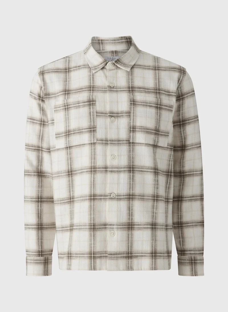 ماتلان Ecru Check Brushed Overshirt