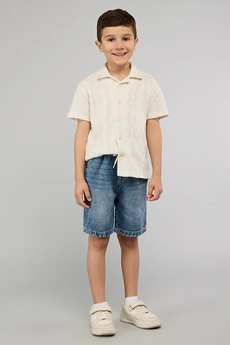أر أند بي Washed Denim Shorts with Button Closure