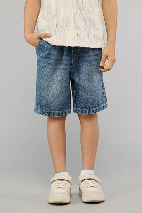 أر أند بي Washed Denim Shorts with Button Closure