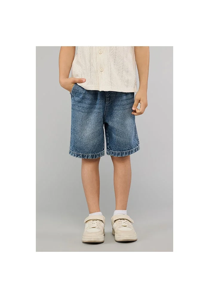 R&b Washed Denim Shorts with Button Closure