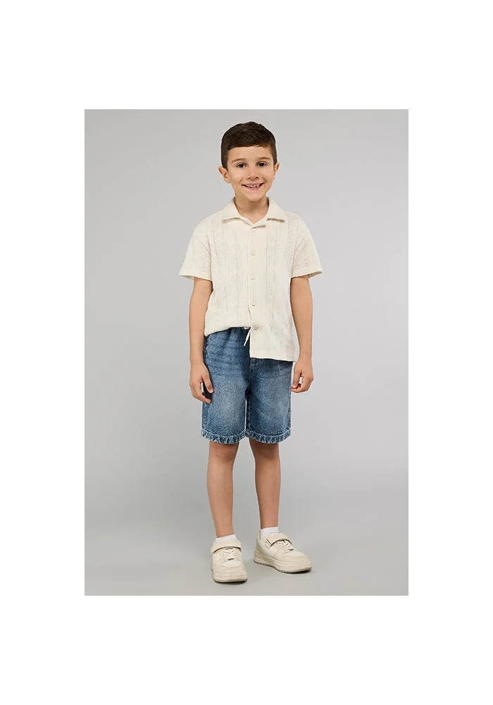 R&b Washed Denim Shorts with Button Closure