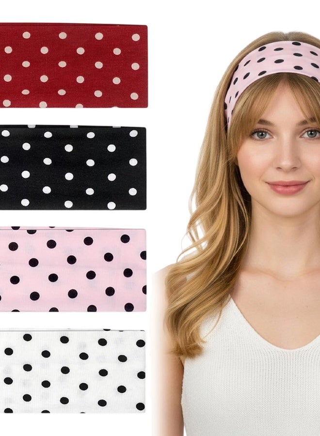 4 Pack Polka Dot Headband, Non Slip Wide Elastic Headbands Soft Fabric Hair Accessories For Women Yoga Workout And Daily Fashion - Image 1