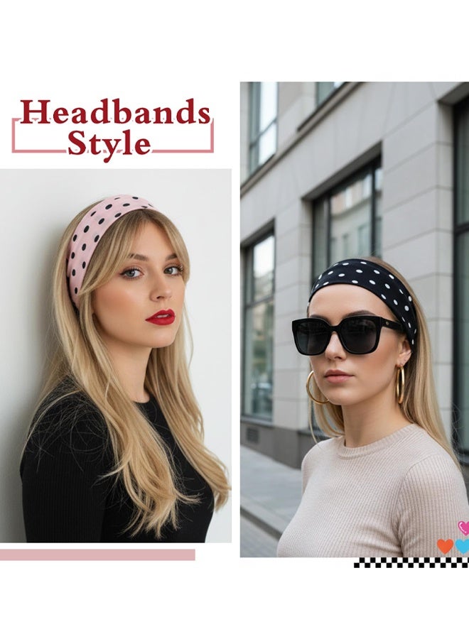 4 Pack Polka Dot Headband, Non Slip Wide Elastic Headbands Soft Fabric Hair Accessories For Women Yoga Workout And Daily Fashion - Image 5