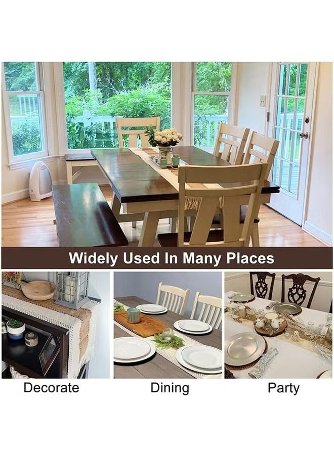 Natural Cotton Linen Table Cloth With Tassel, Long Table flag, Two-Color Patchwork Table Cloth, Bohemian Style Beige Table Flag 12*70 Inches for Table Decoration - Image 4