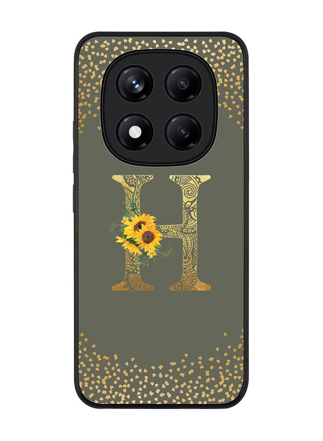 Stylizedd For Xiaomi Redmi Note 14 Pro 4G 4G Case,Slim fit Camera Protection, Shockproof Thin Phone cover  - Custom Floral Monogram - H  (Olive Green ) - Image 1