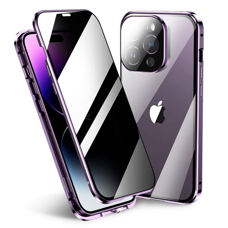 HENGHUI Lockable Anti Peeping Case for iPhone 14 Pro Magnetic Glass Case Builtin Camera Lens Protector Privacy Screen Protector Anti peep Bumper Cover Dark Purple - Image 3
