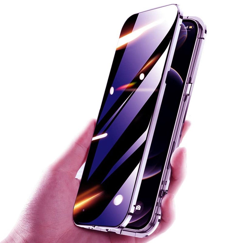 HENGHUI Lockable Anti Peeping Case for iPhone 14 Pro Magnetic Glass Case Builtin Camera Lens Protector Privacy Screen Protector Anti peep Bumper Cover Dark Purple - Image 2