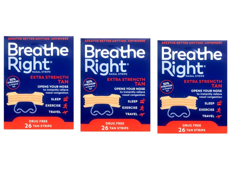 Breathe Right Nasal Strips to Stop Snoring, Drug-Free, Extra Tan, 78 Count (26 Each, Pack of 3) - Image 2