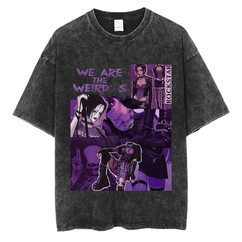 New Vintage American Style Streetwear Cotton T-Shirt Short Sleeves Cartoon Anime Old NANA Washing Printing Harajuku Clothing 13 vintage black 